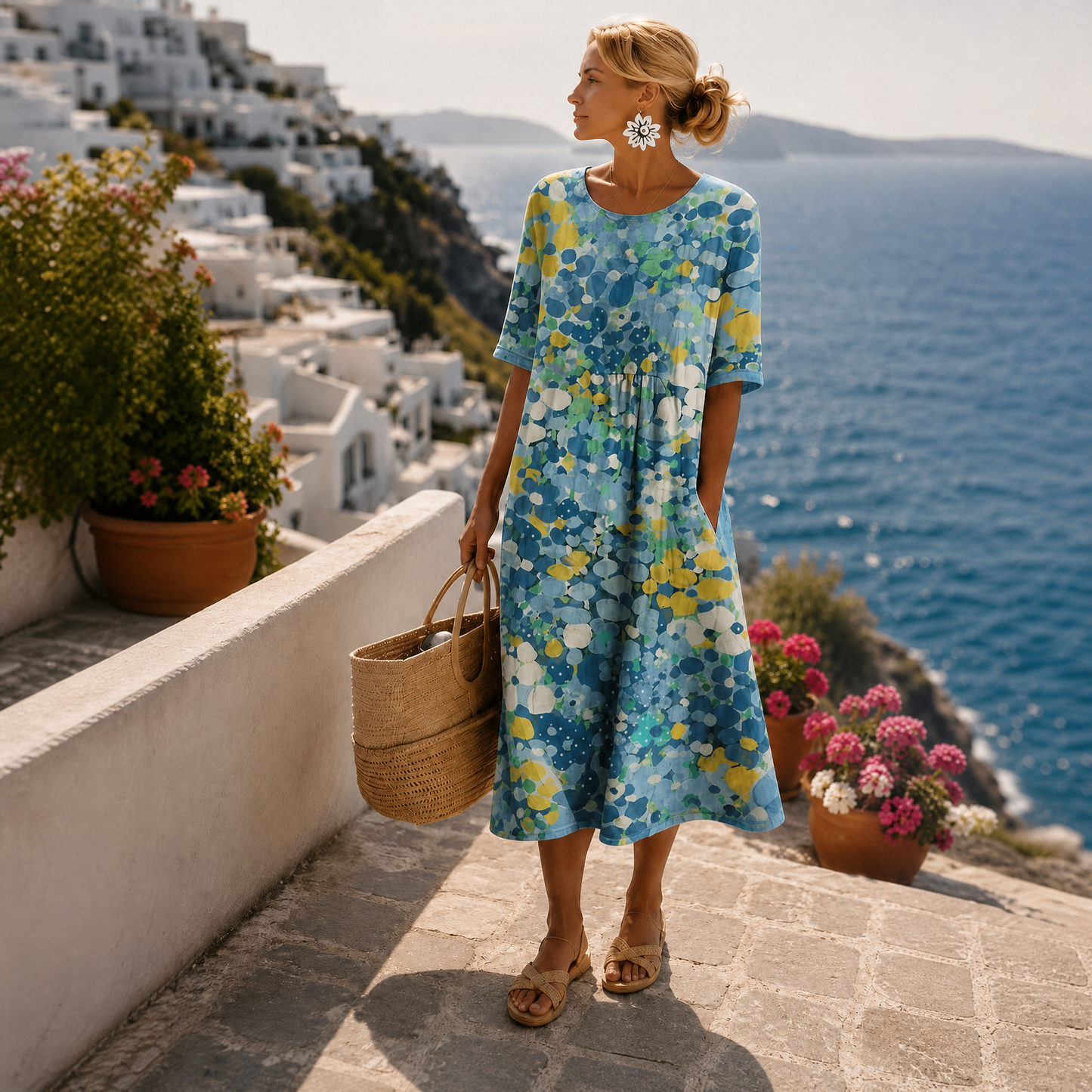 Elena | Vestido midi floral ligero y fluido