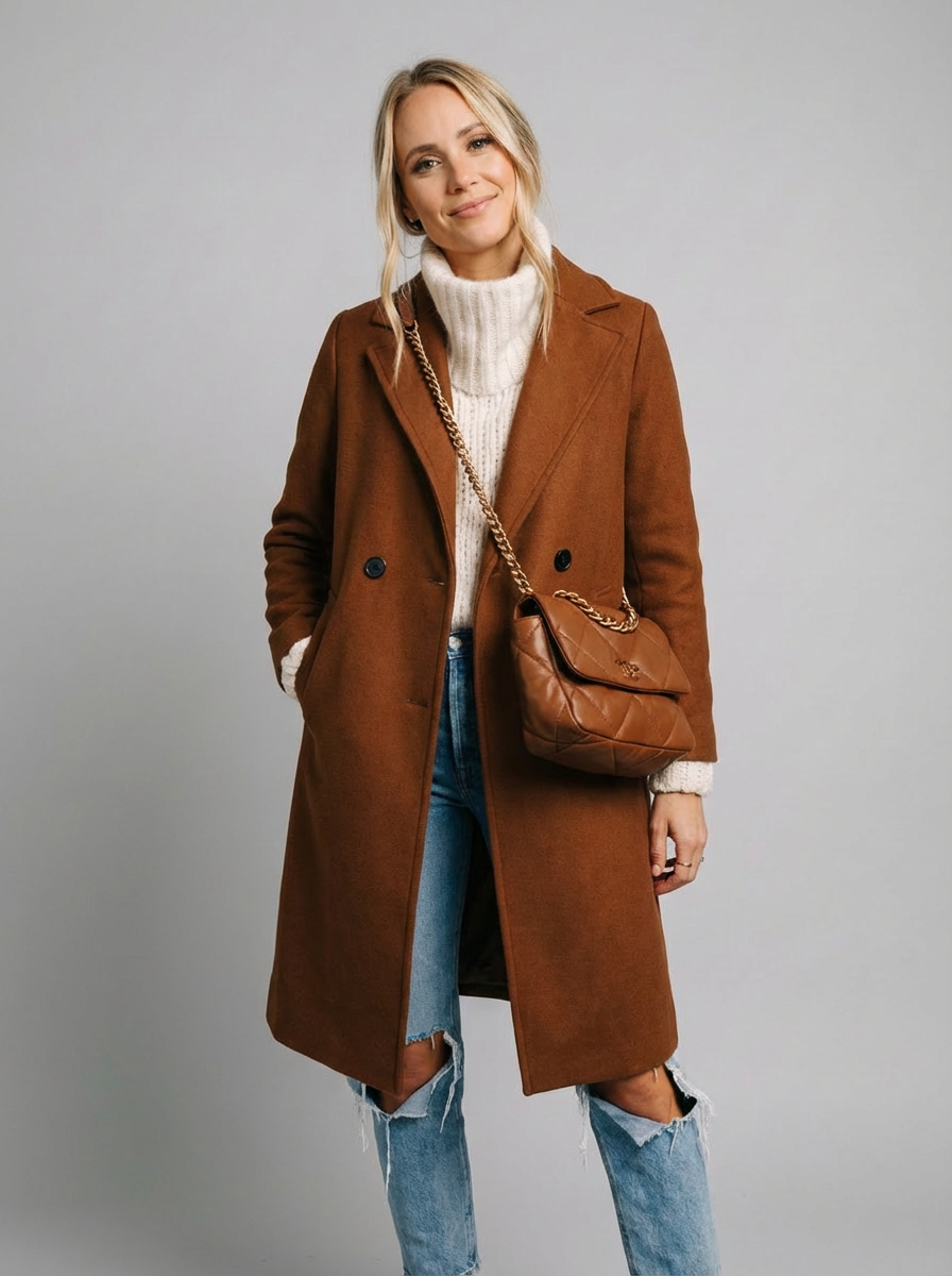 Abrigo de Mujer de Corte Clásico y  Botones