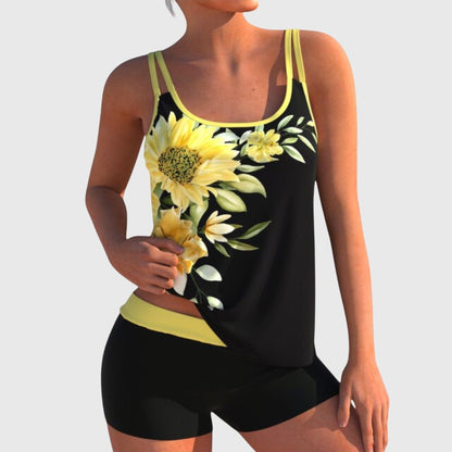Flor – Tankini floral con short, efecto vientre plano